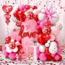 Valentine's Day Balloon Arch Kit, 220Pcs Valentines Day Decorations with Red Pink White Heart Lip Print Balloons & "I Love You" Love Heart Aluminum Balloons for Valentine Party Wedding Anniversary