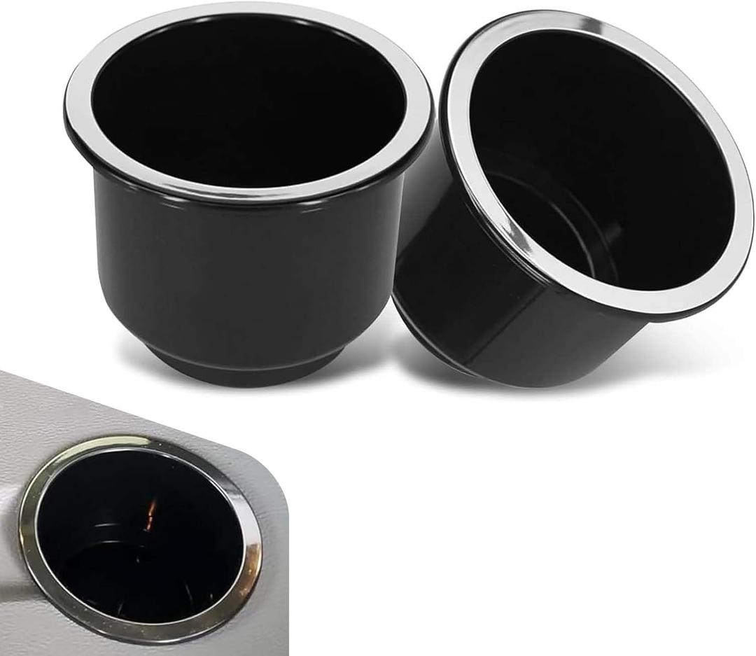 2PCS Car Cup Holder Insert, Recessed Drop in Plastic Cup Drink Can Holder, Large Capacity Cup Holder Replacement Accessories, Universal for RV Boat Car Couch Golf Cart (Black)