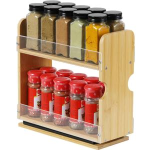 2 Tier Pull Out Spice Rack Organizer, Bamboo Sliding Spice Rack for Kitchen Cabinet, (4.4" W x 10.6" D x 10.4" H) Spice Storage, Pantry Organization