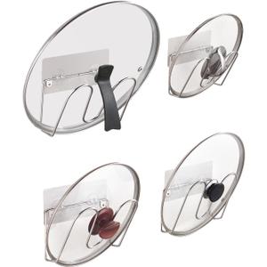 YQh Cabinet Door Pot Lid Rack, Kitchen Wall Pot Lid Organizer Set of 4, Lid Holder, 304 Stainless Steel Storage Rack for Pot Lids, Chopping Boards