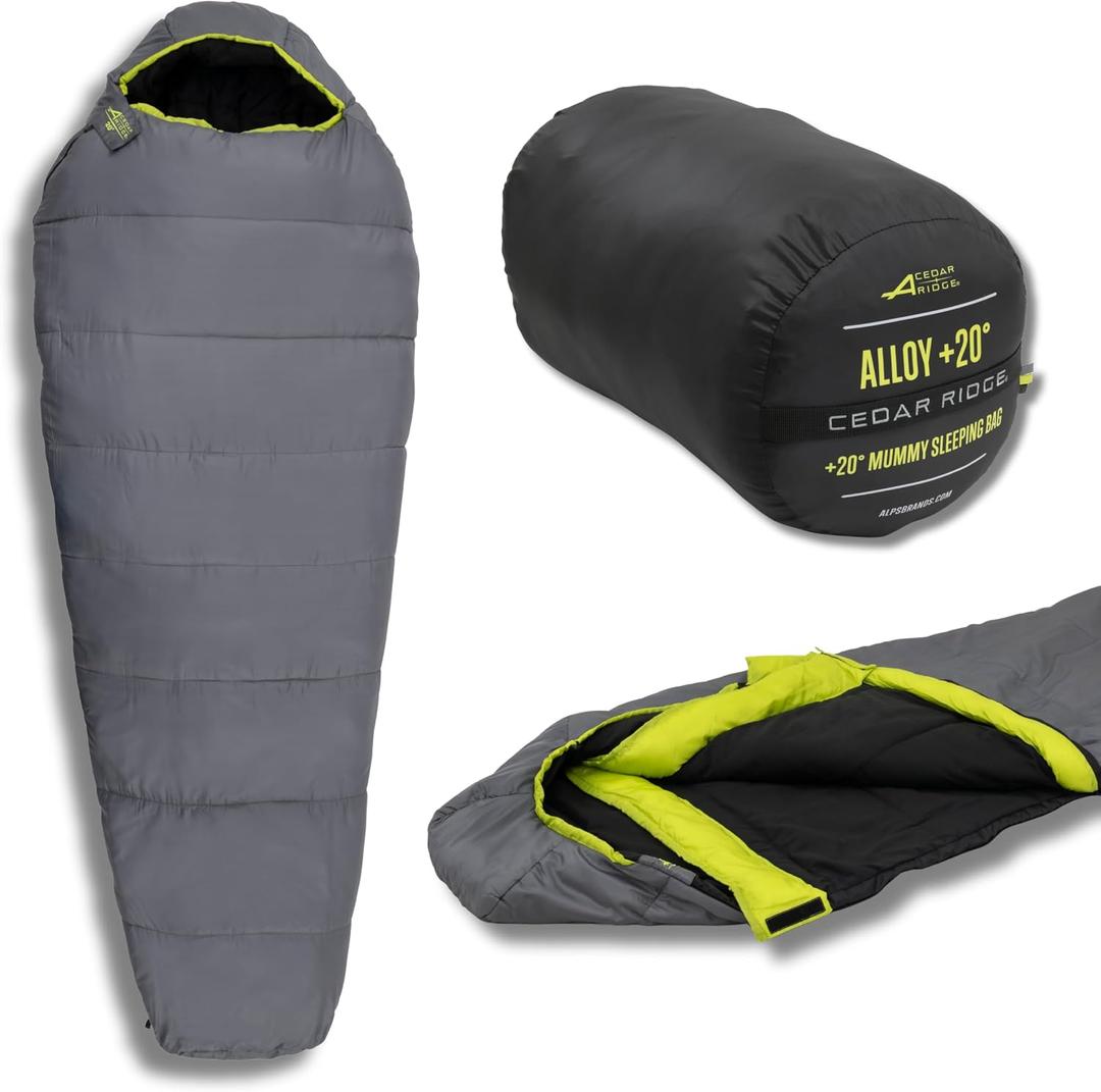 ALPS Cedar Ridge Alloy 20 Sleeping Bag – 20 Degree Camping Sleeping Bag with PolyLoft Insulation, Durable Polyester Shell, Two-Layer Construction & Stuff Sack for Camping & Travel, One Size