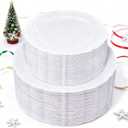 U-QE 100 Pieces White Plastic Plates - White Disposable Plates - Premium Hard Plastic Disposable Plates for Christmas and Party Use Including 50 Dinner Plates 10 '' & 50 Dessert Plates 7.5 ''