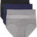 Warner's Women's Blissful Benefits Dig-Free Seamless Brief 3-Pack (X-Large, Smoked Pearl / Navy Ink / Black)