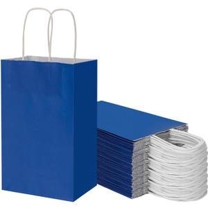 50 Pack 5.25x3.25x8.25 Inch Small Royal Blue Kraft Paper Bags with Handles Bulk, Toovip Gift Wrap Bags for Favors Grocery Retail Party Birthday Shopping Business Goody Craft Merchandise Take Out Sacks