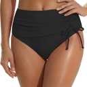 Blooming Jelly Womens High Waisted Bikini Bottoms Tummy Control Swim Suit Brief Drawstring Ruched Bathing Suit Bottom (X-Large, Black)