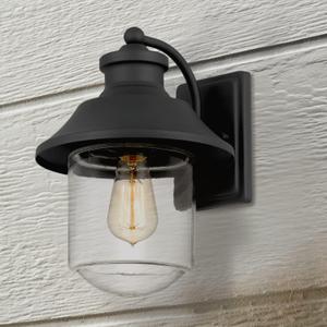 Tawson ABEL Outdoor Wall 1-Lights Exterior 9.8" W Lantern Fixtures with Clear Glass Shade Cylinder, Matte Black Wall Sconce, Weather Resistant for Entryway, Doorway, Corridor
