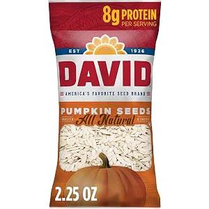 DAVID All Natural Pumpkin Seeds, 2.25 oz. (Pack of 12) Best Before Mar. 19, 2027