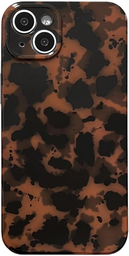 Tortoise Shell Phone Case Compatible for iPhone 15 Retro Leopard Cheetah Print Chic Animal Pattern Flexible Soft TPU Protective Cool Girls Amber Brown Phone Cover(for iPhone 15)