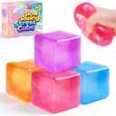 4 Pack Big Ice Cube Squishy Toys, 4 Color Glitter Stress Cube Fidget Toys, 2.2 inch Sensory Squeeze Toys, Squishy Cube Pack for Kids Adult Anxiety Stress Relief, Quiet Fidgets for Classroom Home