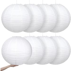 Retisee 8 Pieces 30 Inch White Jumbo Paper Lanterns Large Hanging Chinese Japanese Paper Lanterns Decoration for Home Wedding Party Ceiling Decoration