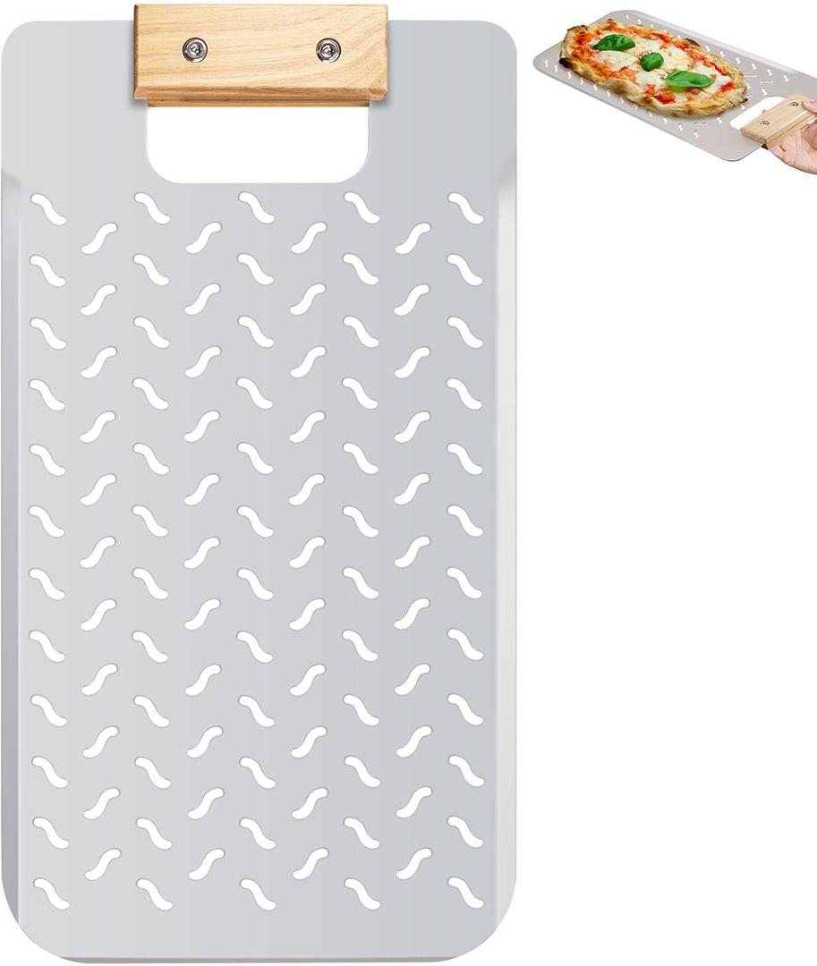 SHANGPEIXUAN Pizza Peel Metal Rectangular Perforated Pizza Peel With Wood Handle 20 x 11 Inch Aluminum Lightweight Pizza Paddle Pizza Oven Accessories