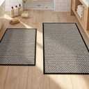 YIHOUSE Thin Bath Mat Black Bathroom Rugs Sets 2 Pieces, Non Slip Absorbent Mats Quick Dry, Woven Rugs Washable, Tapetes para Bao for Bathroom Toilet, Bathtub(17"x24"+17"x32")