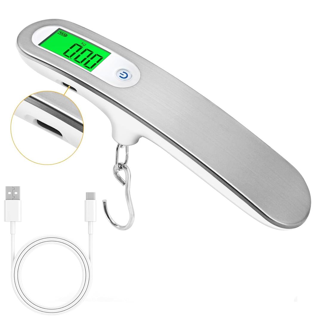 Rechargeable Luggage Scale with Hook & Type-C Port - Portable, Digital, High-Precision, and Ideal for Backpacks, Suitcases, and Carry-Ons - Up to 110lb/50kg Capacity -Hook
