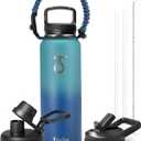 Trebo 40oz Water Bottle Insulated with Lid and Straw,Double Wall Vacuum Stainless Steel Tumbler Sports Flask with Paracord Handle, Keep Hot 24 Hours & Cold 48 Hours Water Jug with 3 Lids, Cyan Blue