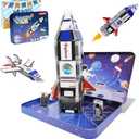 42PCS Mini Magnetic Tiles Space Rocket Travel Set with Iron Box STEM Educational Building Blocks Magnetic Construction Toy for Kids Ages 3 to 8 Creative Gift for Boys and Girls