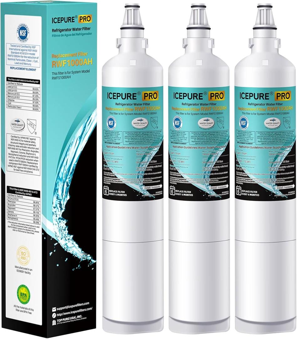 ICEPURE PRO NSF/ANSI 401 Lt600p Replacement for LG 5231JA2006A KENMORE 9990, 5231JA2006B, KENMORECLEAR 46-9990, 5231JA2006A-S, WFC2001, LSC27931ST, FML-2,RWF1000A Refrigerator Water Filter 3 Pack