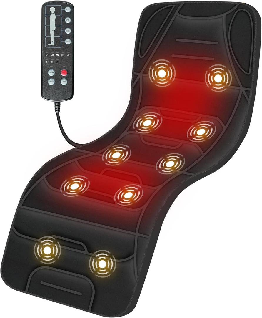 COMFIER Full Body Massage Mat Pad, Heating Vibrating Massage Chair Pad with 10 Vibration Motors, 5 Massage Modes and Auto Shut Off, Gift for Men Women (Black)