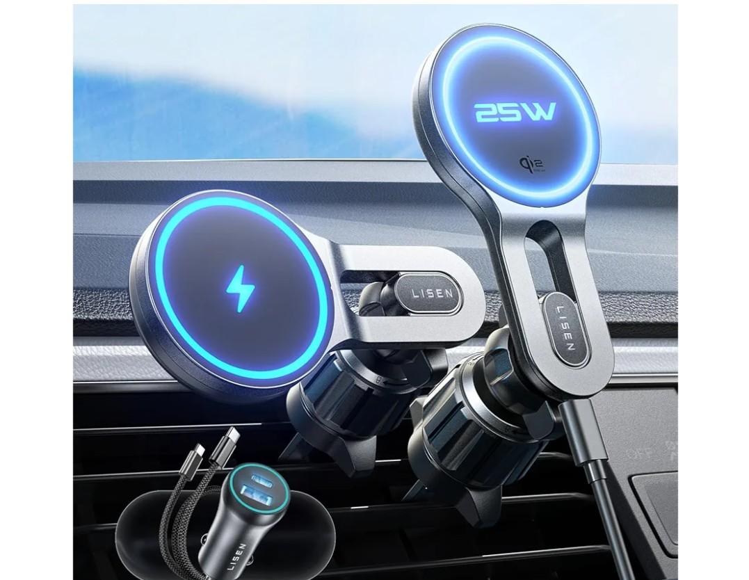 LISEN for Qi2.2 25W MagSafe Car Mount Charger, [Stable & Fast Charging] Magnetic Wireless Car Charger, Car Phone Holder Charger Car Accessories Fits iPhone 17 Pro Max Air 16/15/14/13/ Galaxy S26 Ultra
