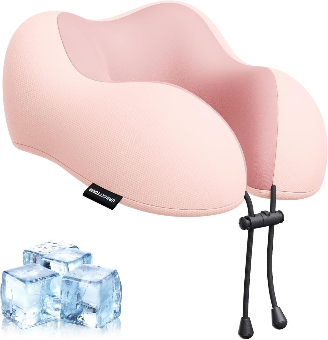 urnexttour Travel Pillow for Airplane Memory Foam Neck Pillow, Soft & Support Travel Pillow for Travelling, Sleeping Rest, Car, Train and Home Use (Pink), Regular