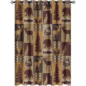 Retro Rustic Bear Blackout Curtains - Country Style Farmhouse Cabin Wildlife Elk Deer Hunting Theme Grommet Window Drapes Set Energy Saving Thermal Insulated Drapes for Living Room, 2 Panels 63L x 21W