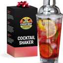 EVERYDAY COCKTAIL - Professional Glass Cocktail Shaker 14 oz, Martini Shaker with Recipes and Measurements, Built-in Strainer and Leakproof Seal, Clear Bar Tool for Margaritas, Martinis
