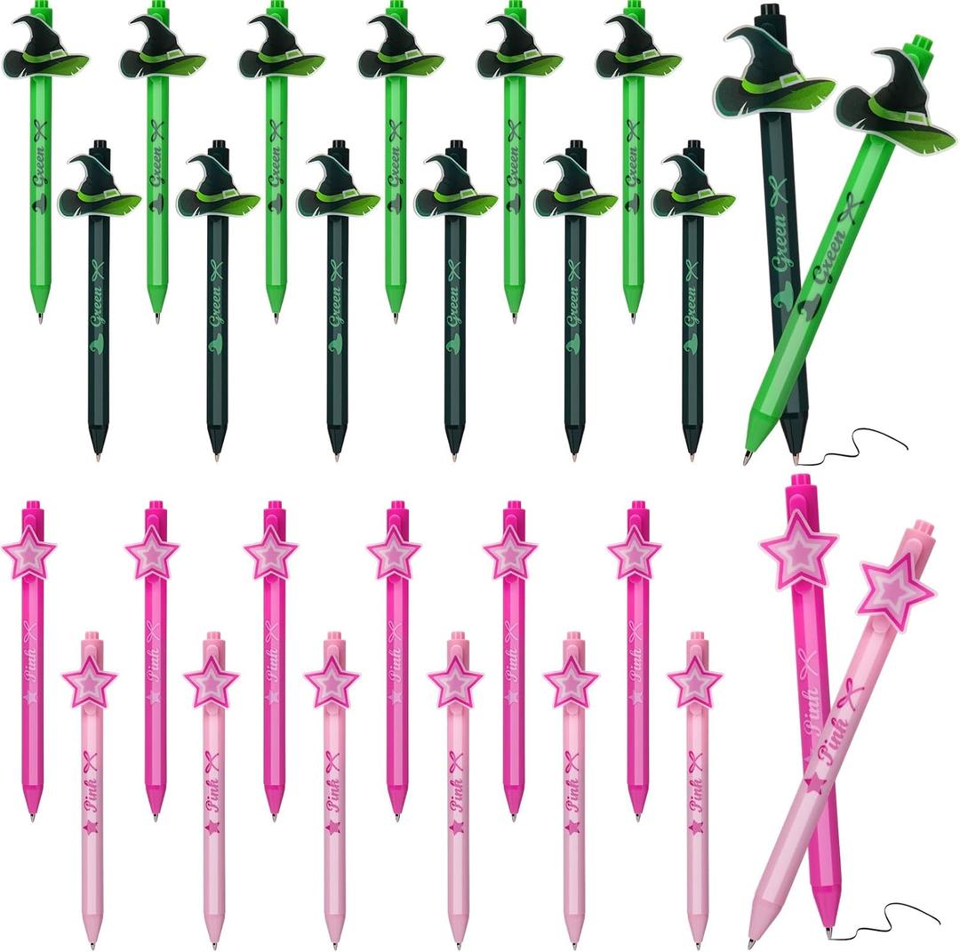 Sayglossy 24 Pcs Witch Pens Bulk Princess and Witch Pink and Green Gift Gel Pens for Friends Friendship Matching Office for Party Supplies Decorations Gift (Special Style)