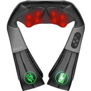 Nekteck Cordless Shiatsu Neck and Back Massager with Soothing Heat, Rechargeable Electric Deep Tissue 3D Kneading Massage Pillow for Shoulder Leg Body Muscle Pain Relief, 3 Speed Intensities
