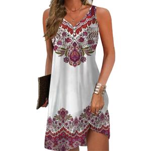 kipfall Floral Printed Summer Dresses A-Line Elegant Dress Womens Vintage Sleeveless Beach Sundress, Large