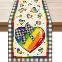 2 x XCHI Rainbow Love Heart Plaid LGBTQ Table Runner Pride Day Inclusion Lesbian Gay Bisexual Transgender Queer Homosexual Equality Decorations for Home Kitchen Party 13x36 Inch