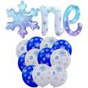 Snowflake Foil One Balloon & Snowflake Latex Balloons, 12 Inch 30PCS Transparent Blue Snowflake Balloons for Kid's First Birthday Decoration, Christmas Winter Wonderland Party Supplies