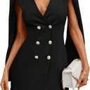 Floerns Women's V Neck Double Breasted Cape Blazer Split Sleeve Elegant Blazer Dress, Medium