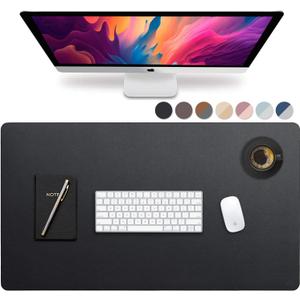 Leather Desk Pad 36" x 20", Vine Creations Office Desk Mat Waterproof Black - Premium Quality - Smooth Mouse Writing Surface - Maximum Protection Dual-Sided Pu Leather Blotter for Desk Office/Home