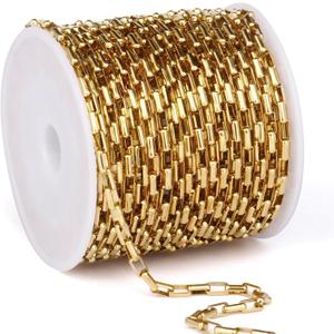 33 Feet Gold Rolo Box Chain Bulk, 3mm 18K Gold PVD Plated 304 Stainless Steel Square Link Cable Chains Roll Spool for Jewelry Making DIY Craft