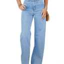 Sidefeel Women's Wide Leg Jeans High Waisted Straight Leg Jeans Stretchy Trendy Loose Denim Pants Iceland Blue Size 8