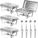 Chafing Dishes for Buffet 4 Pack, 9.5QT Stainless Steel Chafing Dish Buffet Set with Lid, Folding Stand and Spoon Clip, Buffet Food Warmers for Parties, Catering and Weddings