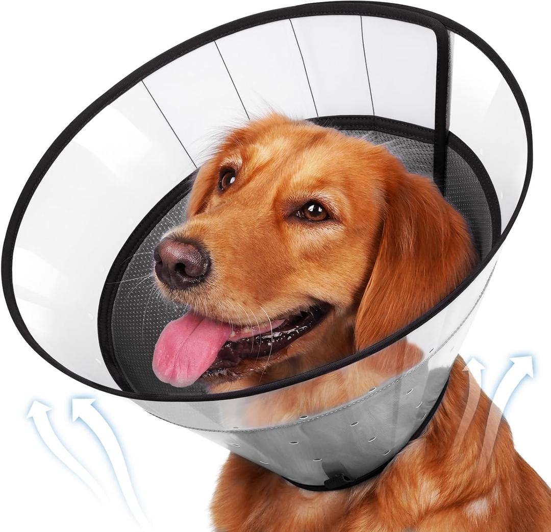 BARKLESS Soft Dog Cone, Soft Cone for Large Dogs to Stop Licking Biting Wounds, Breathable Surgical E Collar for After Surgery, Adjustable Elizabethan Collar for Neuter Incision Care (L (Neck: 14.75-17.25"))