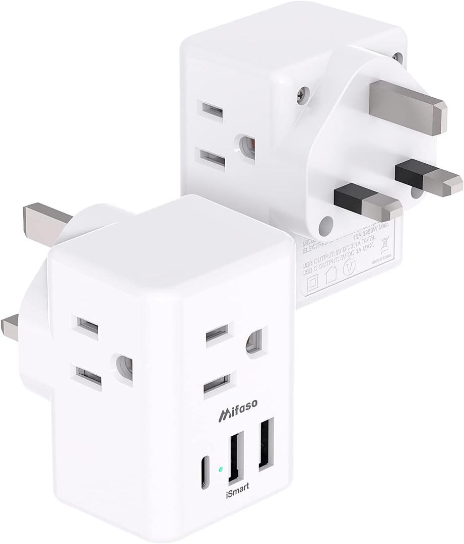 2-Pack UK Travel Plug Adapter - US to UK Plug Adapter, Type G International Plug Adapter, Dubai England Ireland Travel Essentials, UK Power Adapter