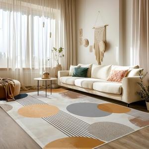 8x10 Area Rugs for Living Room Machine Washable Boho Circle Pattern Rug Non Slip Printed Abstract Geometric Rug Carpet Friendly Modern Rug for Bathroom Bedroom Dining Room Office