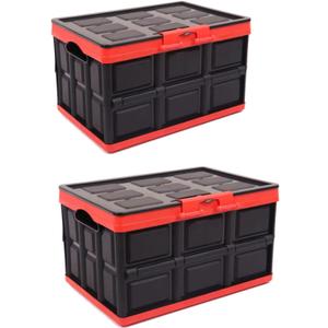 KINGCAV Plastic Durable Cargo Storage Box Weathertight Foldable Storage Trunk Organizer Box Secure Snap-on Lid Car Trunk Organizer Collapsible Storage Box for Camping Store 2Pcs