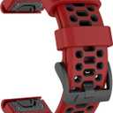 OVERSTEP Watch Band for Garmin Fenix 7/Fenix 7 Pro/Fenix 6/Fenix 6 Pro/Fenix 5/Fenix 5 Plus/Fenix 8 Solar/Amoled 47mm, Silicone Sports Strap for Garmin Quickfit 22 Smartwatch (Red Black)