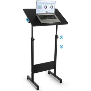 Joyoolife Mobile Podium, Adjustable Standing Desk with Caster Wheels, Adjustable Height 360° Swivel Desktop, Versatile Podium Laptop Desk Stand Up Desk Easel Presentation Lectern (Black)