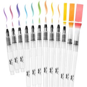 Mr. Pen- Watercolor Brush Pens, 12 pcs, 9 x Point Tips and 3 x Flat Tips Styles, Refillable Watercolor Pens for Acrylic, Gouache Painting, Crayons, Portable Water Brushes for Artists, Beginners, Kids