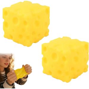 2Pack Cheese Squishy Toy - Super Soft Stretchy Stress Ball, Sensory Fidget Toy for Kids & Adults, Anxiety Relief Desk Decor, Funny Food Theme Easter Gift for Stress Relief
