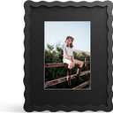 8x10 Picture Frame with Mat for 5x7, Wavy Edge Wooden Real Glass Photo Frame for Tabletop and Wall Hanging, Black, 1 Pack
