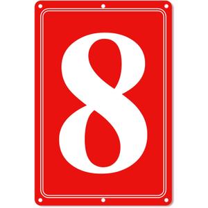 Premium Aluminum Number Signs 8, Metal 12" X 8" Red Numbered Signs Outdoor for Parking Lots, Floor, Dock, Court, Aisle, Field, High Visibility, No Fade, Weather-resistant