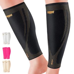 Copper Calf Compression Sleeves for Men and Women, Shin Splint Compression Sleeve for Legs Pain Relief, Footless Compression Socks for Varicose Veins(1 Pair) (Medium, Black)