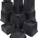 ANNKUT Bed Risers 10 inch Heavy Duty,Elevation in Heights 1,2,3,4,5,6,7,8,9,10 InchAdjustable Furniture Risers for Chair Table and Desk Legs Lifting (4 Pack,Black) (Square)