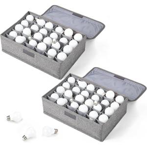 2 Pcs Light Bulb Organizer Storage Box Ornament Storage with 30 Dividers Foldable Bulbs Organizer with Lid Sturdy PP Board Fits Various Standard Dustproof Fabric Case for Home Vbs (Grey)