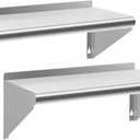 Stainless Steel Shelf 18" x 36", 2 Pack NSF Wall Mounted Commercial Metal Shelving with Backsplash for Restaurant, Utility Room, Kitchen and Garage
