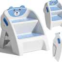 TPN Toddler Step Stool for Bathroom Sink and Potty Training Durable Anti-Slip,Anti-Tip A-Frame,10-Second Assembly, 2-Step Potty Stool with Wide Steps (Light Blue)